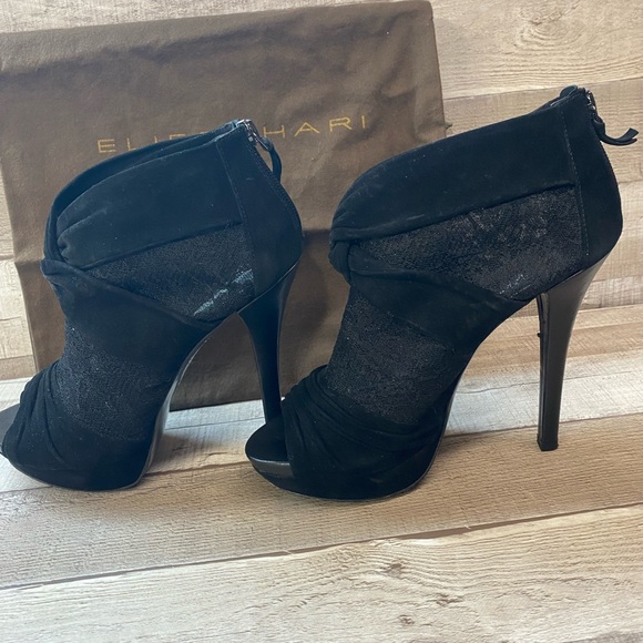 Ellie Tahiti black suede and lace stiletto peep toe - Picture 1 of 13